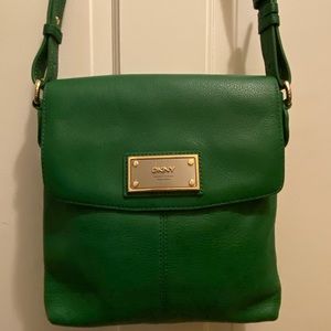 DKNY green pebble leather crossbody bag.